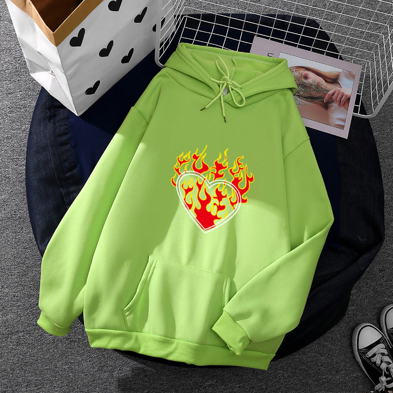 Damen nan leichter Oversize Kapuzenpullover mit Herz‑EKG‑Motiv, langen Kordeln und elastischem Bund Shop Nory