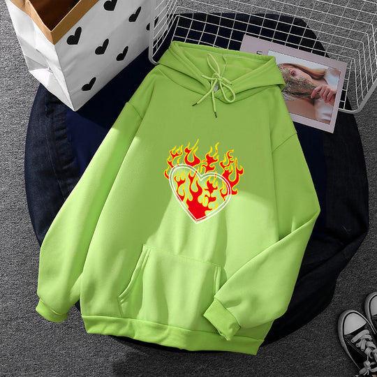 Damen nan leichter Oversize Kapuzenpullover mit Herz‑EKG‑Motiv, langen Kordeln und elastischem Bund Shop Nory