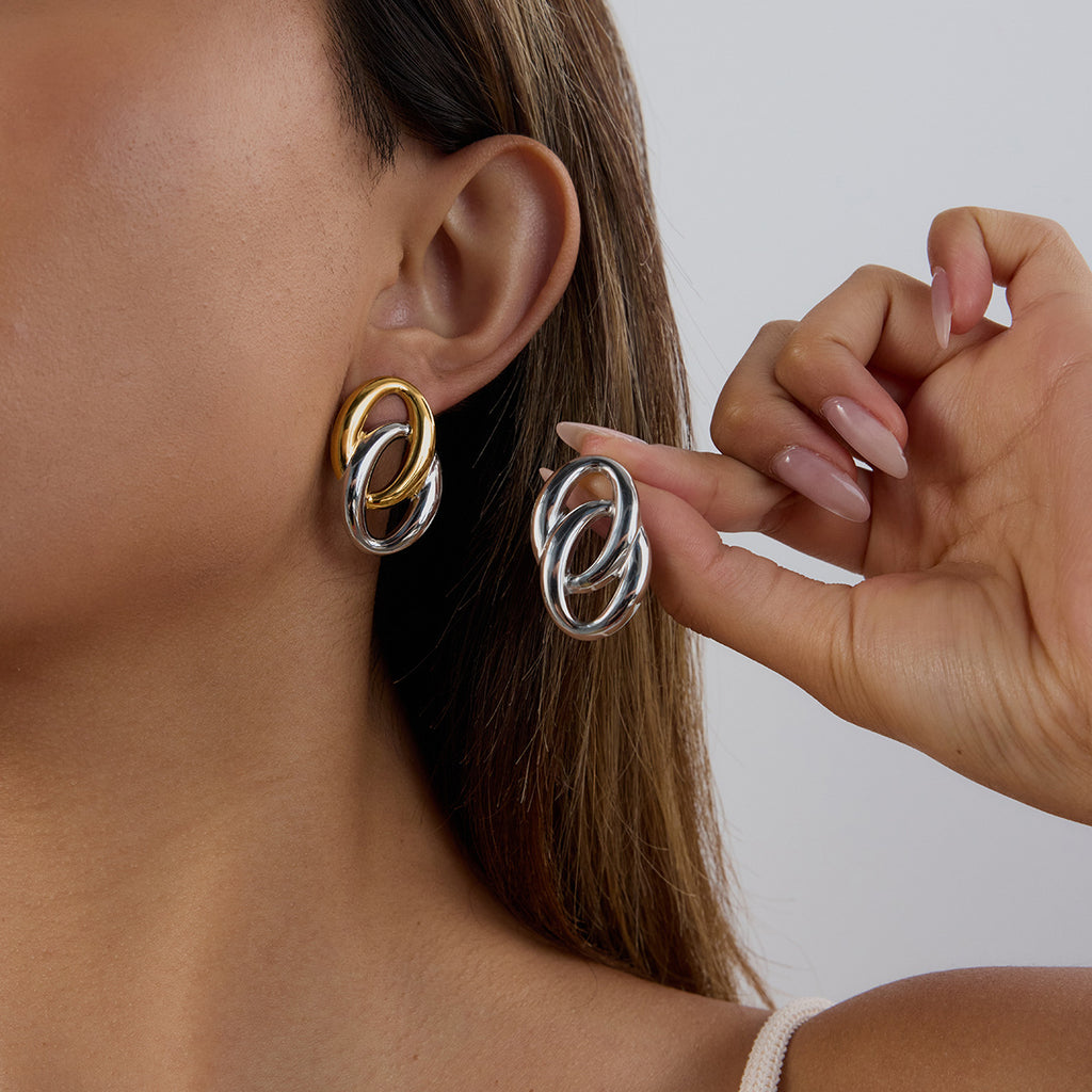 Damen Edelstahl Ohrringe mit modernem Doppelring-Design Shop Nory