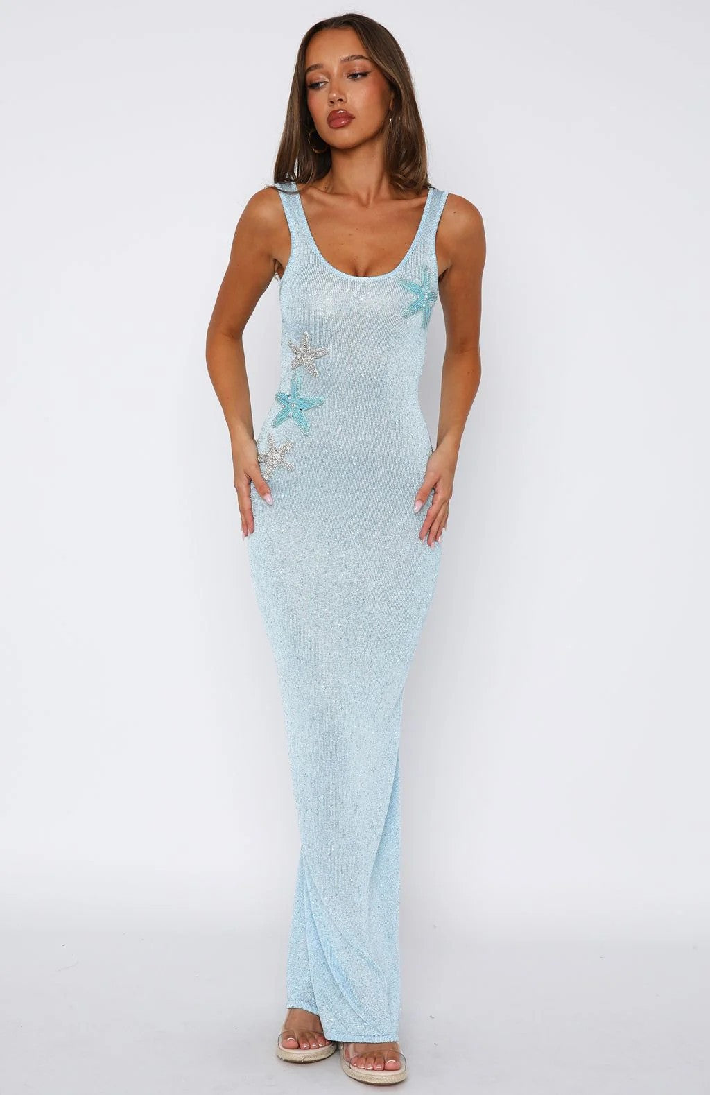 Damen Funkelndes Maxikleid mit Muschel-Applikationen Shopnory