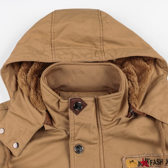 Herren Baumwoll-Canvas Feldjacke mit Teddyfleece-Innenfutter, Tunnelzug und Utility-Taschen Shop Nory