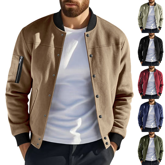 Herren Varsity-Bomberjacke mit Druckknopfverschluss, Ärmeltasche und gerippten Bündchen Shop Nory