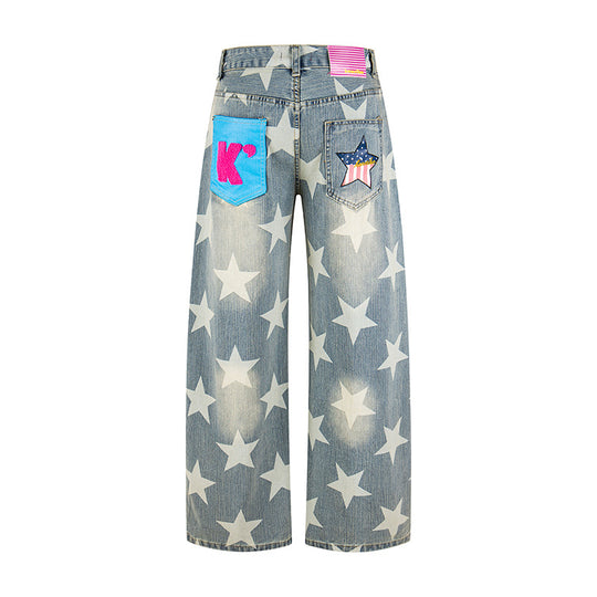 Damen Weite Hochbund-Culotte-Jeans mit hoher Taille und Allover-Sterneprint Shop Nory