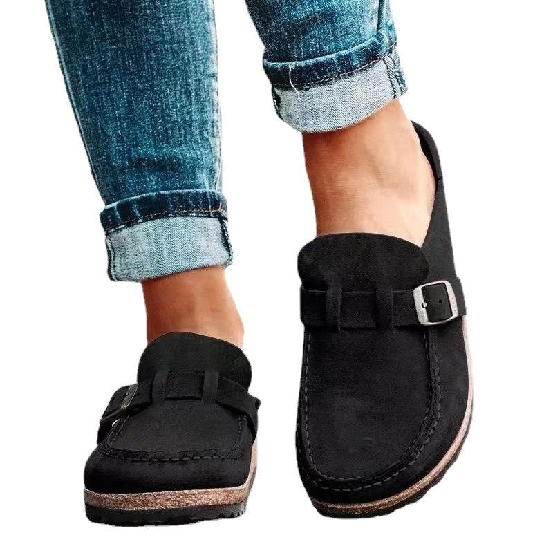 Damen Veloursleder-Slipper mit ergonomischer Korksohle und verstellbarem Schnallenriemen Shop Nory