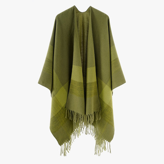 Damen Weichfallender Wollmix-Poncho mit Fransen Shop Nory