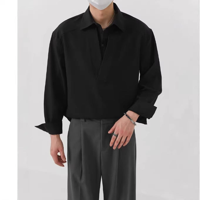 Herren Hemd-Pullover im Oversize-Schnitt mit tiefem V-Ausschnitt und klassischem Kragen Shop Nory
