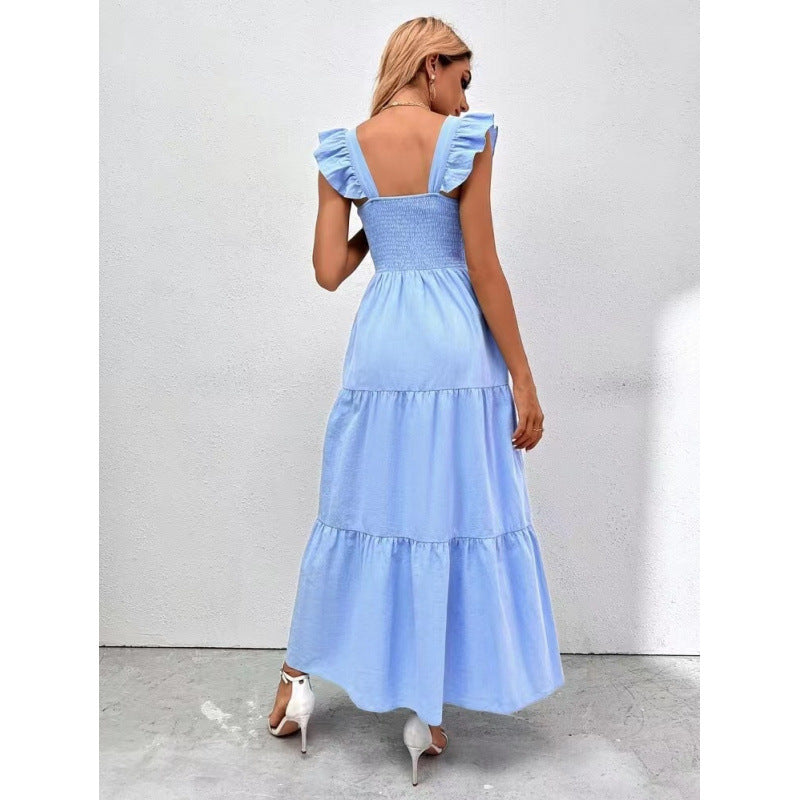 Damen Maxikleid mit Rüschendetails und schmalem Tailleneinsatz