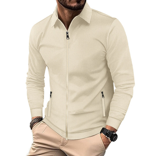 Herren nan strukturiertes Slim-Fit Zip-Überhemd mit Hemdkragen Shop Nory