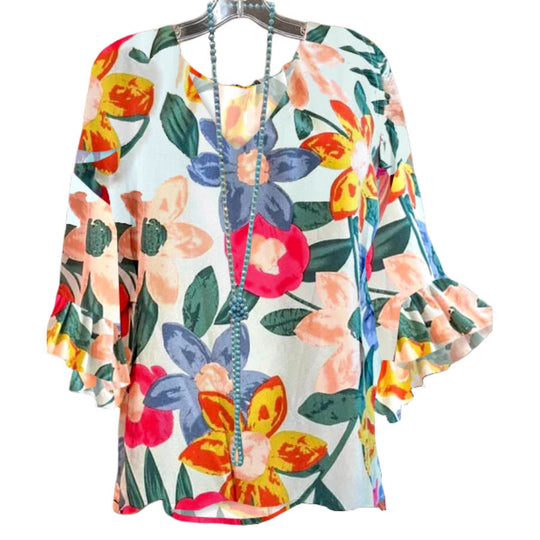 Damen Bluse mit floralem Muster und Rüschendetails