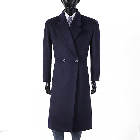 Herren Maxilanger Wollmantel im minimalistischen Schnitt mit schmalem Revers und seitlichen Eingrifftaschen Shop Nory