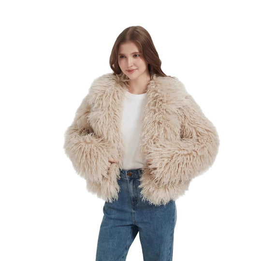Damen Kurzboxiger Kunstpelz‑Bolero mit langflorigem Hochflor und voluminösem Schalkragen Shop Nory