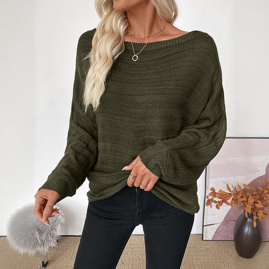 Damen Oversize Off-Shoulder Grobstrick-Tunika mit überschnittener Schulter und Ballonärmeln Shop Nory