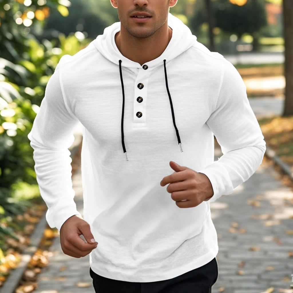 Herren sportlicher Hoodie mit Knopfleiste und funktionalen Taschen