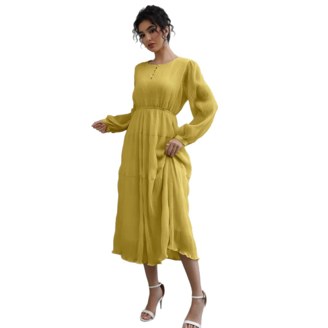 Damen Midikleid aus Crêpe mit Stufenrock, geraffter Taille und Ballonärmeln Shop Nory