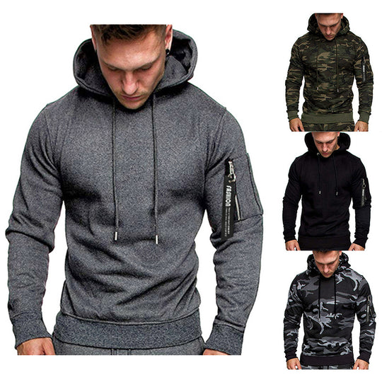 Herren Slim-Fit Hoodie mit Ärmel‑Zip‑Tasche, Kapuze und Kordelzug Shop Nory