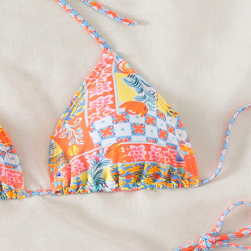 Damen Triangel-Bikini-Set mit verspielt floralem Muster und verstellbaren BindShopnoryändern