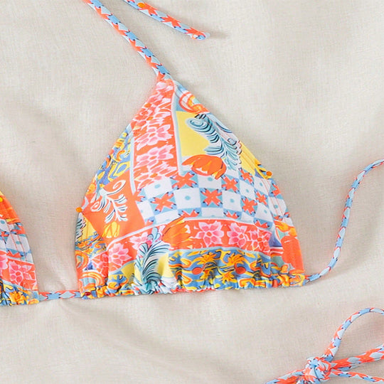 Damen Triangel-Bikini-Set mit verspielt floralem Muster und verstellbaren BindShopnoryändern