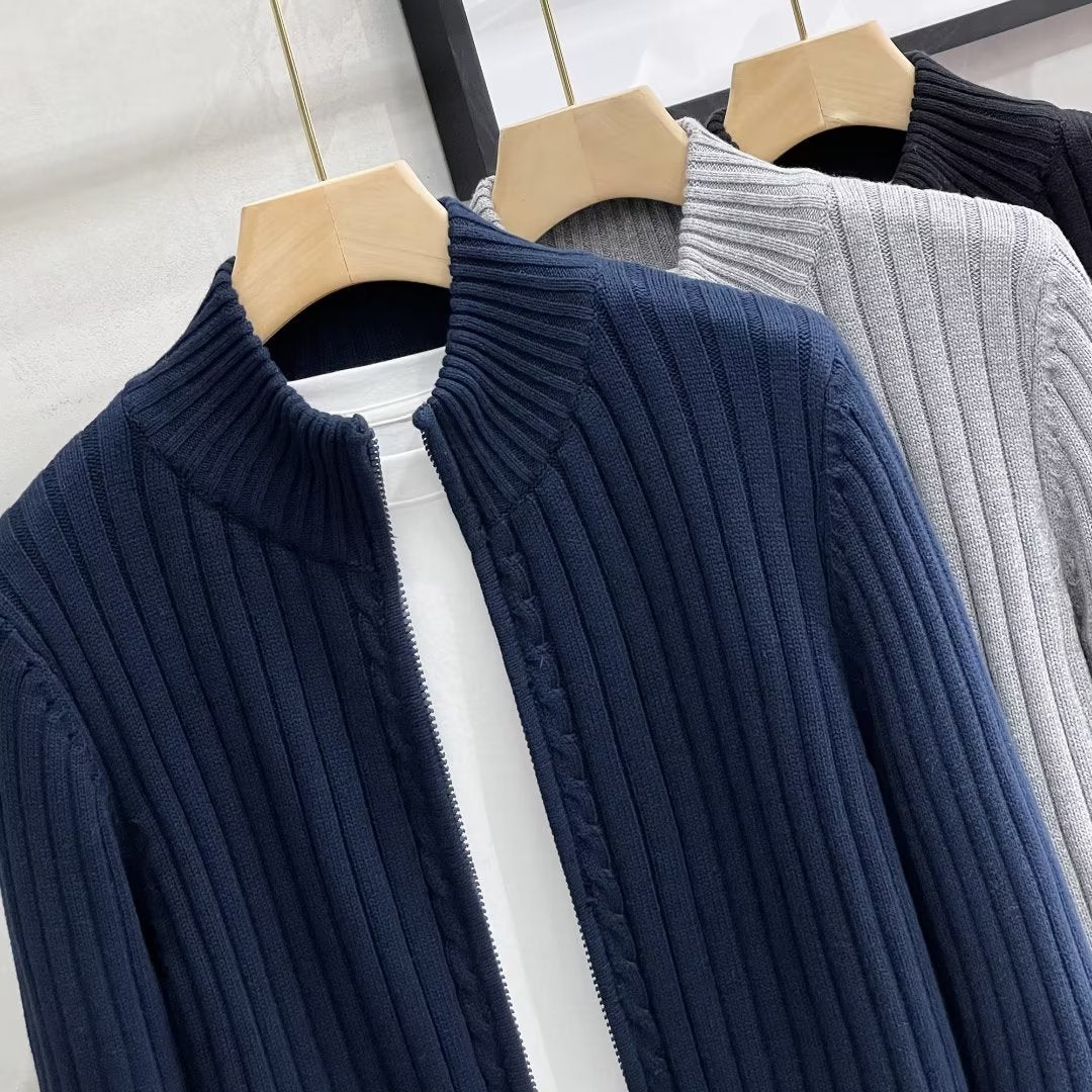Herren Modische Strickjacke mit Reißverschluss und Rippenstruktur Shop Nory