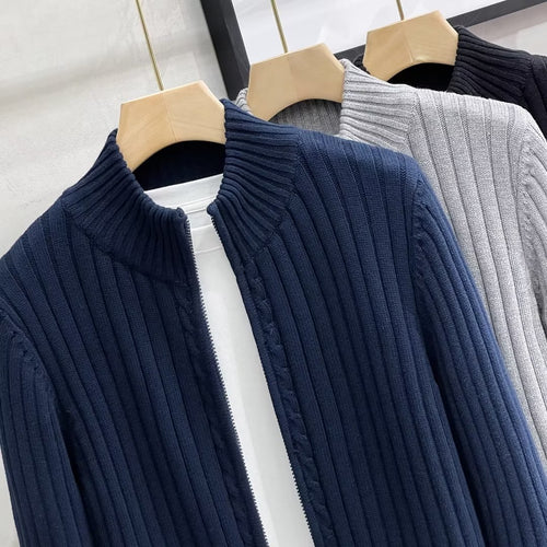 Herren Modische Strickjacke mit Reißverschluss und Rippenstruktur Shop Nory