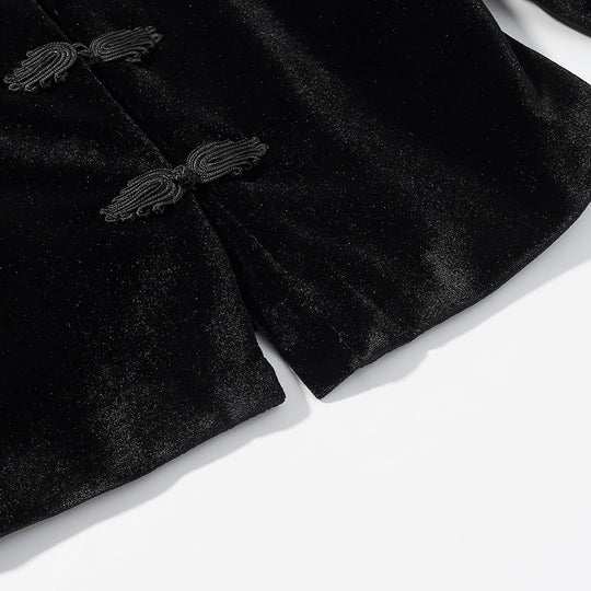 Damen Cropped Jacke im Mandarinstil mit Stehkragen und Zierknotenverschlüssen Shop Nory