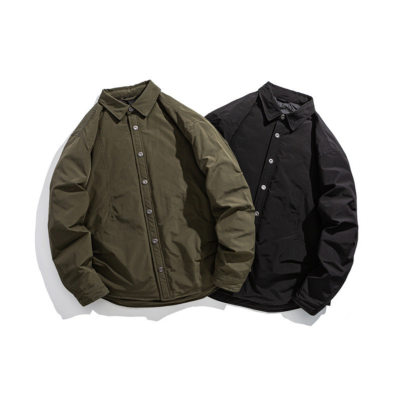 Herren Leicht wattierte Overshirt-Jacke mit Hemdkragen und Druckknopfblende Shop Nory