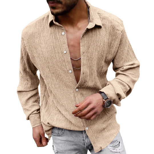 Herren lässiges Langarmhemd mit strukturiertem GewShopnorye und modernem Look