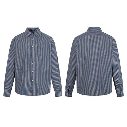 Herren Gestreiftes Oversize-Hemd aus Baumwollmix mit Kentkragen und Brusttasche Shop Nory