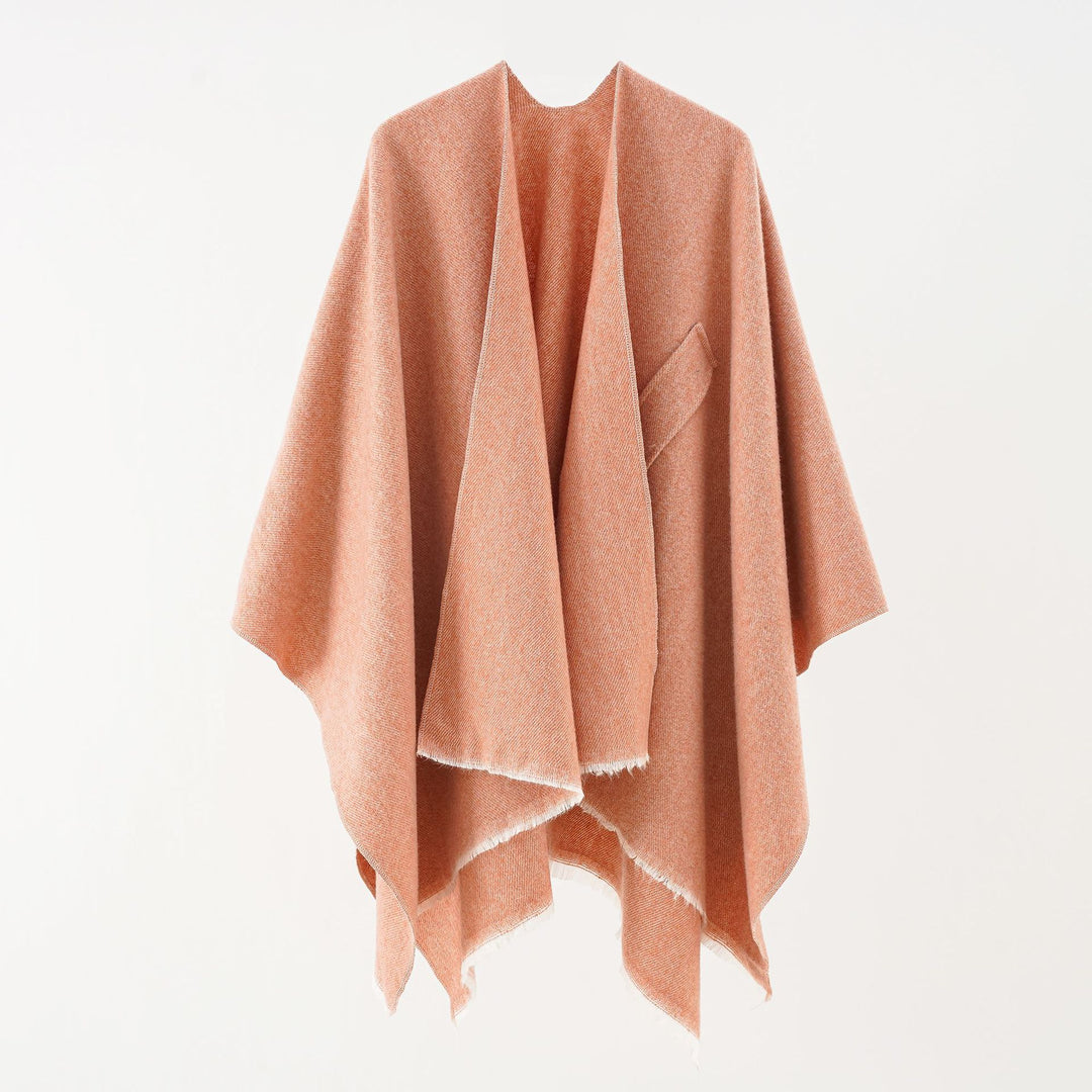 Damen luxuriöser Woll-Kaschmir-Poncho mit Bindegürtel und Fransensaum Shop Nory