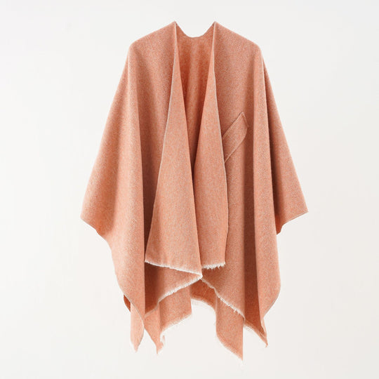 Damen luxuriöser Woll-Kaschmir-Poncho mit Bindegürtel und Fransensaum Shop Nory