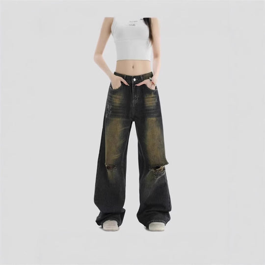 Damen Modische Weitbeinjeans mit zerrissenen Details Shop Nory