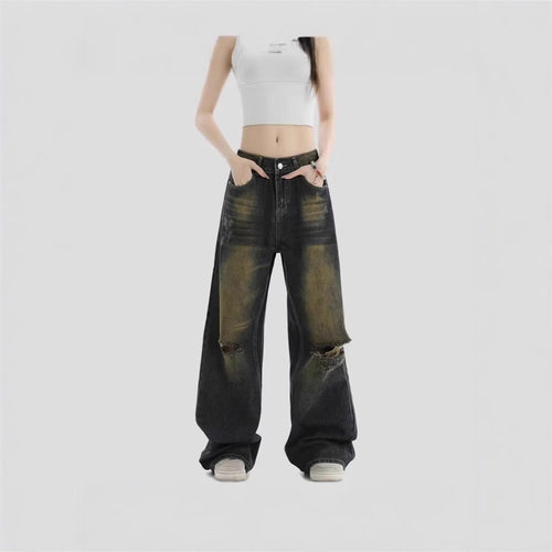 Damen Modische Weitbeinjeans mit zerrissenen Details Shop Nory