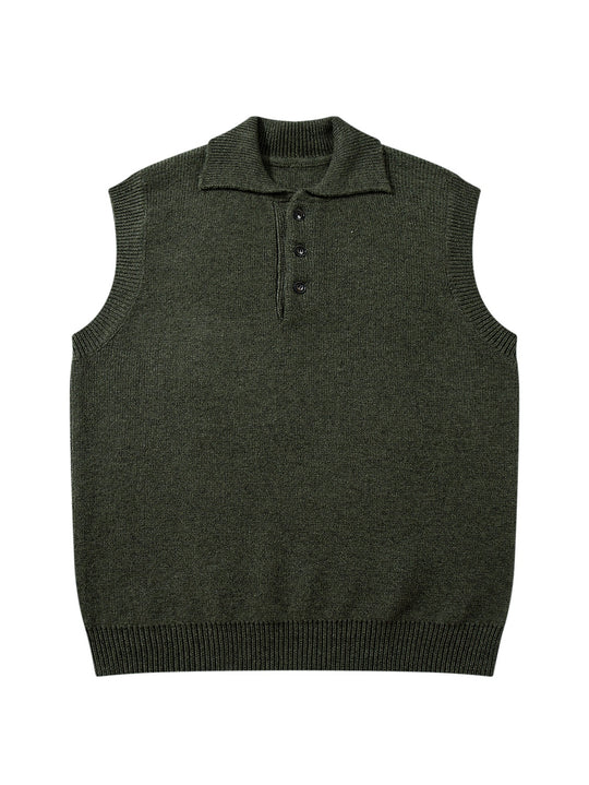 Unisex Ärmellose Strickweste mit Polokragen und Knopfleiste Shop Nory