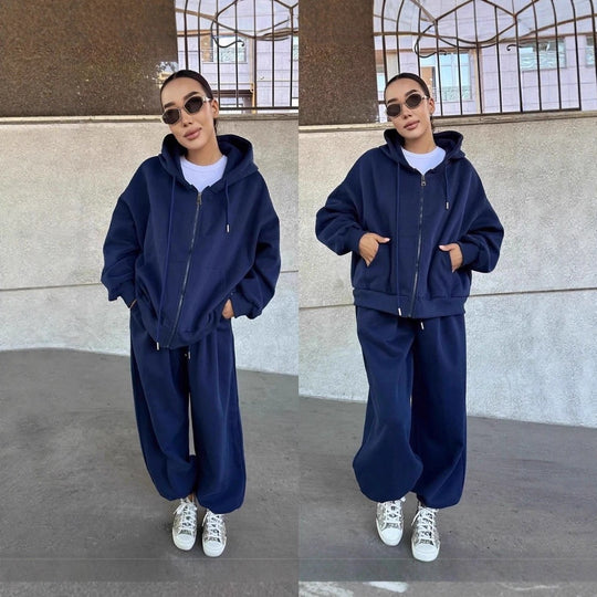 Damen nan übergroße Kapuzenjacke mit Reißverschluss und weite Jogginghose Lounge Set Shop Nory