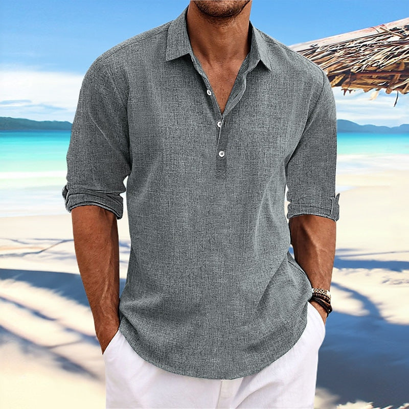 Herren lässiges Langarmhemd mit Knopfleiste und modernen Details Shopnory