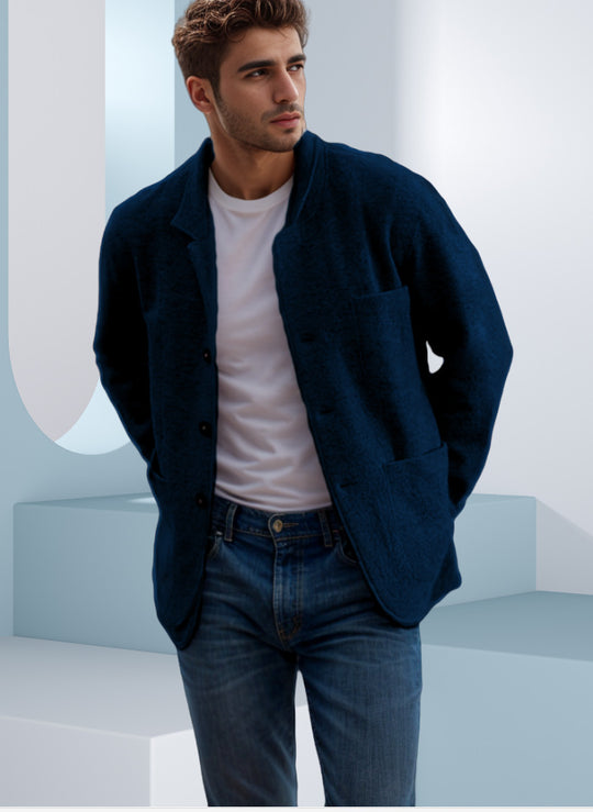 Herren Sakkoartige Strickjacke mit Hemdkragen und aufgesetzten Taschen Shop Nory