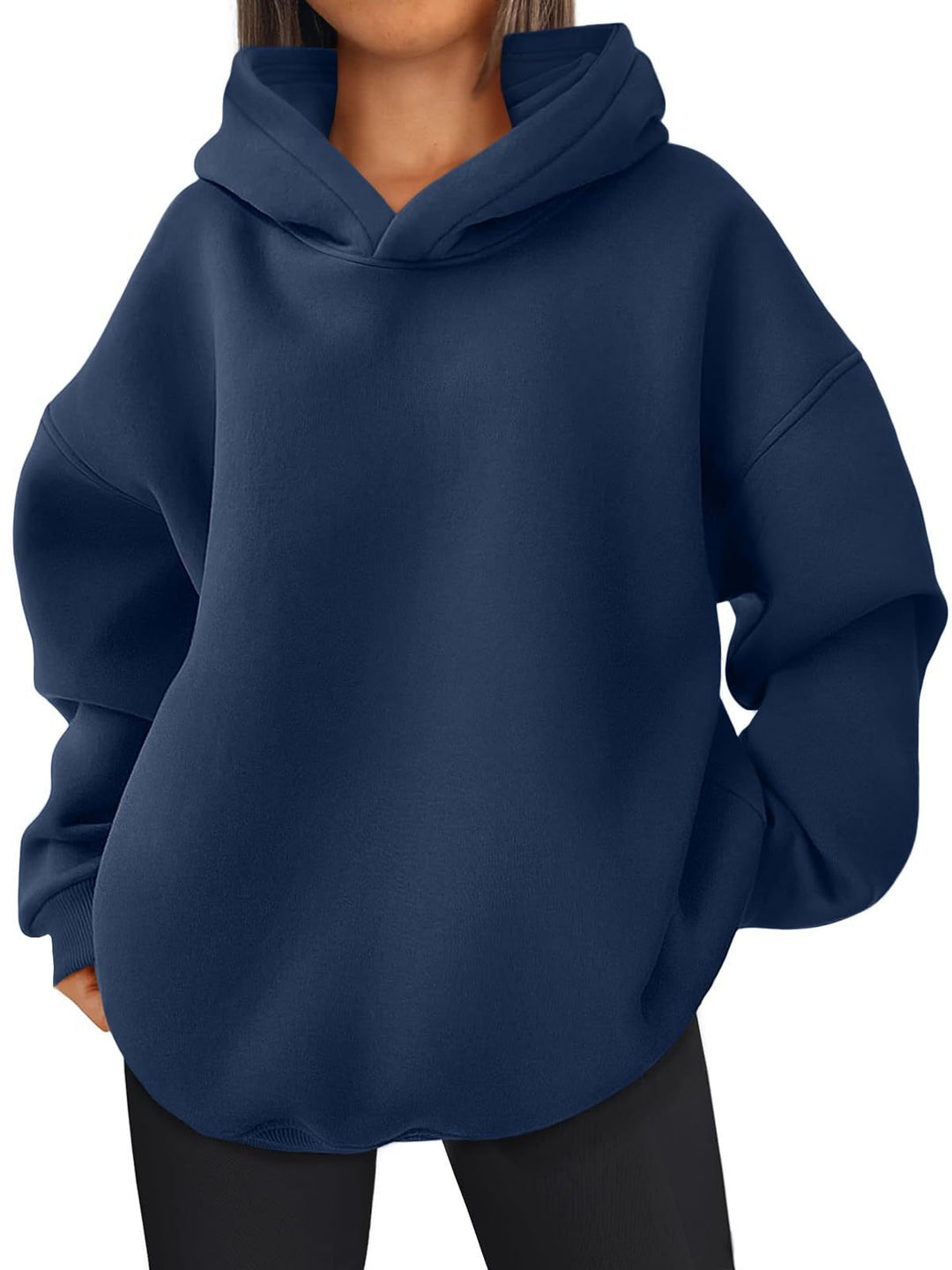 Damen nan kastiger Kapuzenpullover mit doppellagiger Kapuze, überschnittener Schulter und längerem Rückenteil Shop Nory