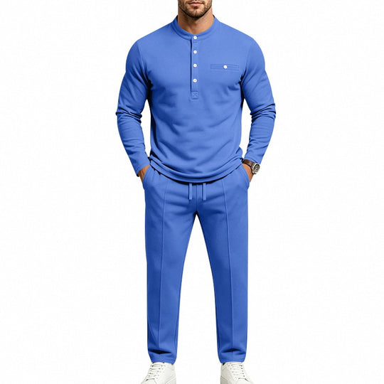 Herren Zweiteiliges Freizeitset mit Henley-Langarmshirt, Stehkragen und Komfort-Jogginghose Shop Nory