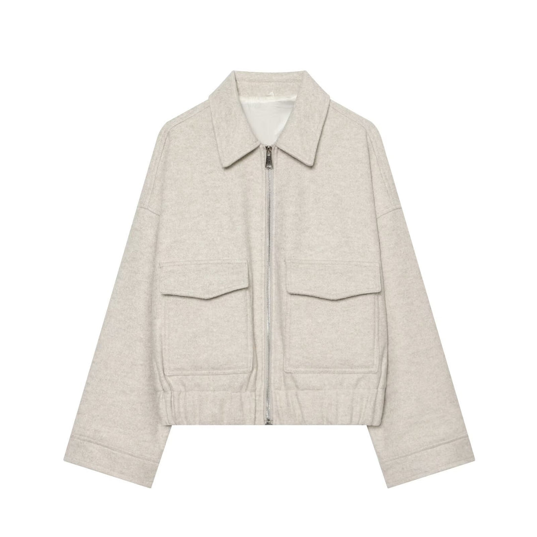 Damen Kurzjacke aus Wollmix mit Reißverschluss, Pattentaschen und elastischem Saum Shop Nory