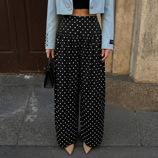 Damen High‑Waist Palazzo‑Hose mit weitem Bein und Polka‑Dot‑Print Shop Nory