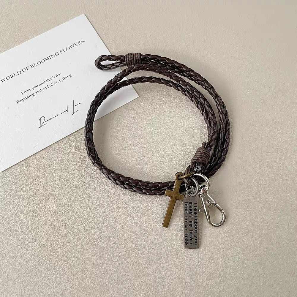 Damen Lederhalskette mit Kreuz-Anhänger Shop Nory