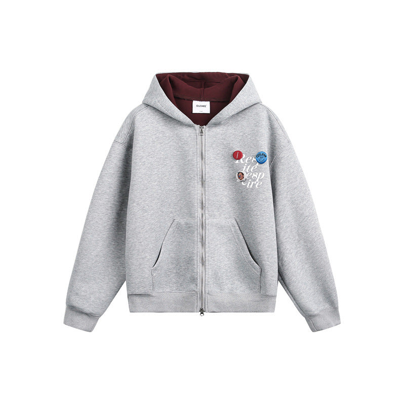 Unisex Kapuzen‑Sweatjacke mit Print‑Badges und Zweiwege‑Reißverschluss Shop Nory