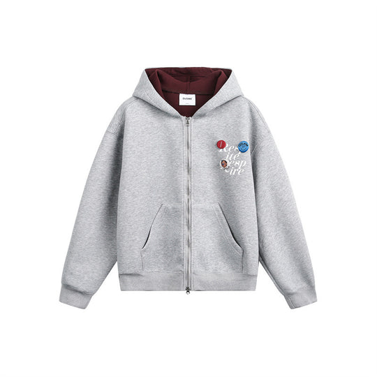 Unisex Kapuzen‑Sweatjacke mit Print‑Badges und Zweiwege‑Reißverschluss Shop Nory