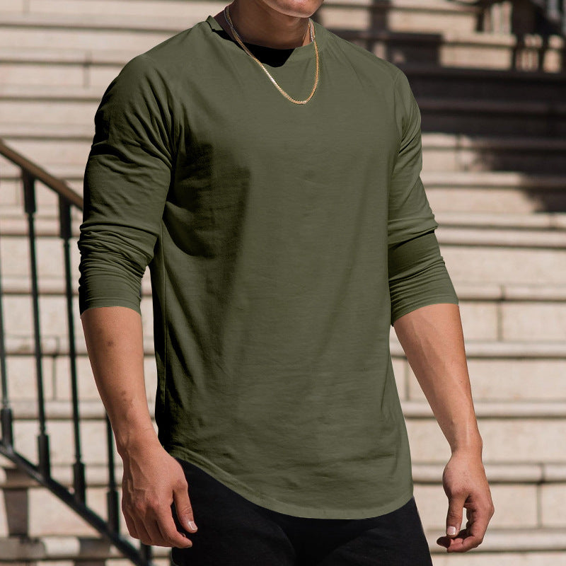 Herren Langarmshirt mit verlängertem Rundsaum und schmalem Schnitt aus elastischem Funktionsjersey Shop Nory