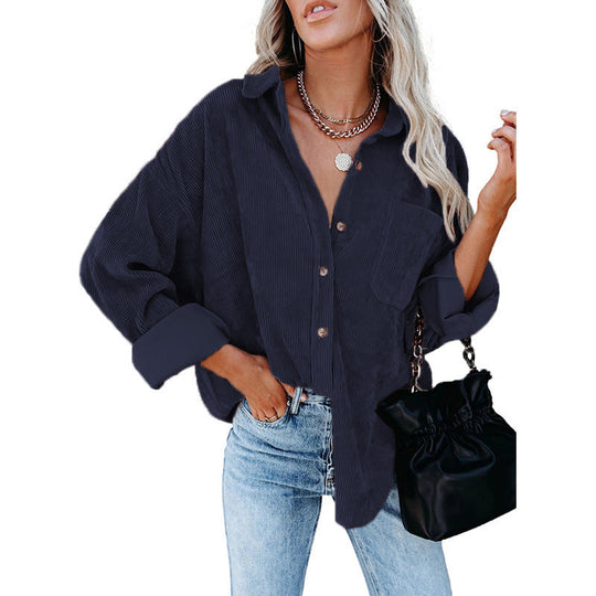 Damen lässige Cordhemdbluse
