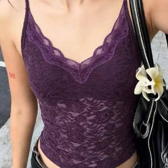 Damen Spitzen-Cami-Top mit verstellbaren Trägern und V-Ausschnitt