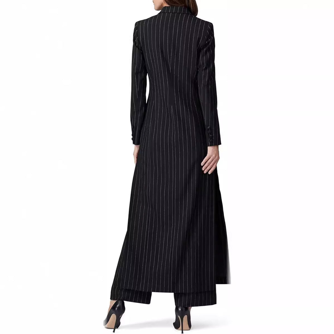 Damen Longline-Blazer-Mantel mit Nadelstreifen, taillierter Silhouette und Pattentaschen Shop Nory
