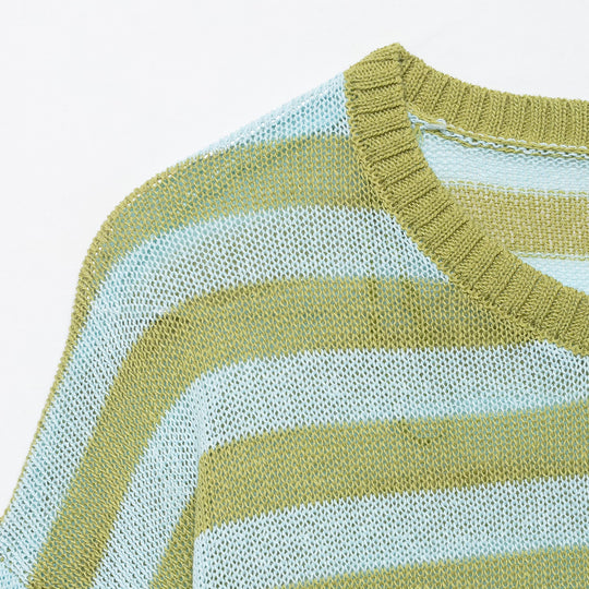 Damen Leichter gestreifter Strick-Poncho mit weitem Kurzarm und U-Boot-Ausschnitt Shop Nory