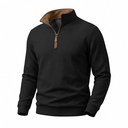 Herren Halbzip-Pullover mit Waffelstruktur und Kontrastkragen Shop Nory