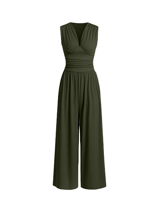 Damen Jumpsuit Palazzo Bein mit Taille