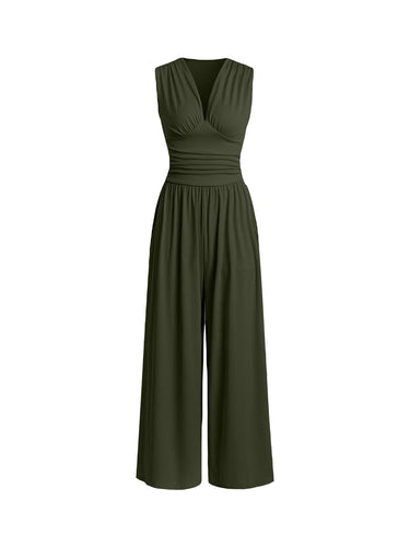 Damen Jumpsuit Palazzo Bein mit Taille